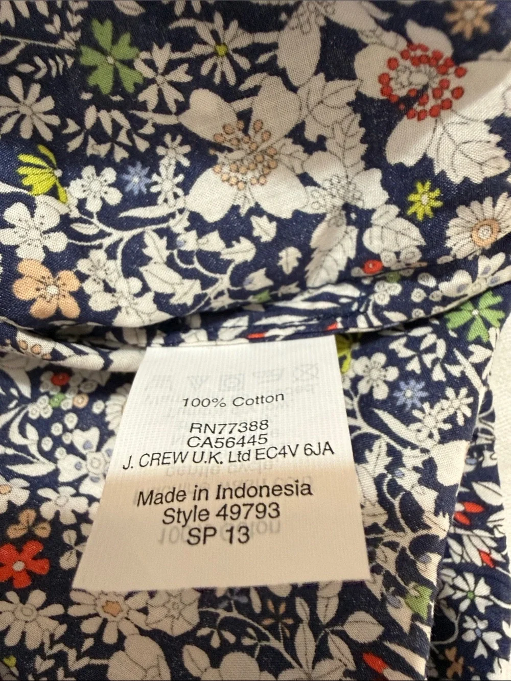 J. Crew Navy Floral Square-Neck Peasant Blouse